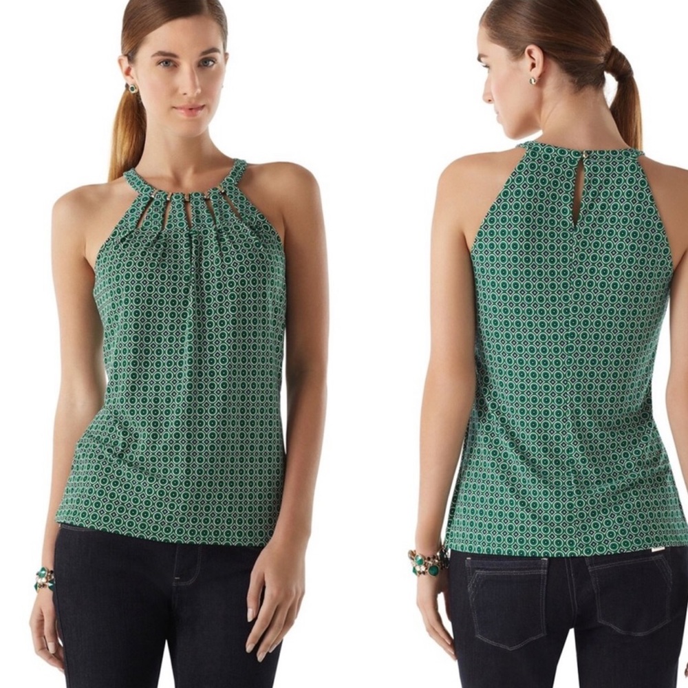 White House Black Market Keyhole Print Halter Top Sleeveless Blouse sz XS